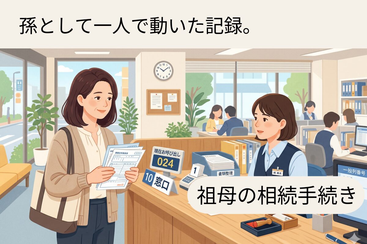 役所へ手続きをしている女性。