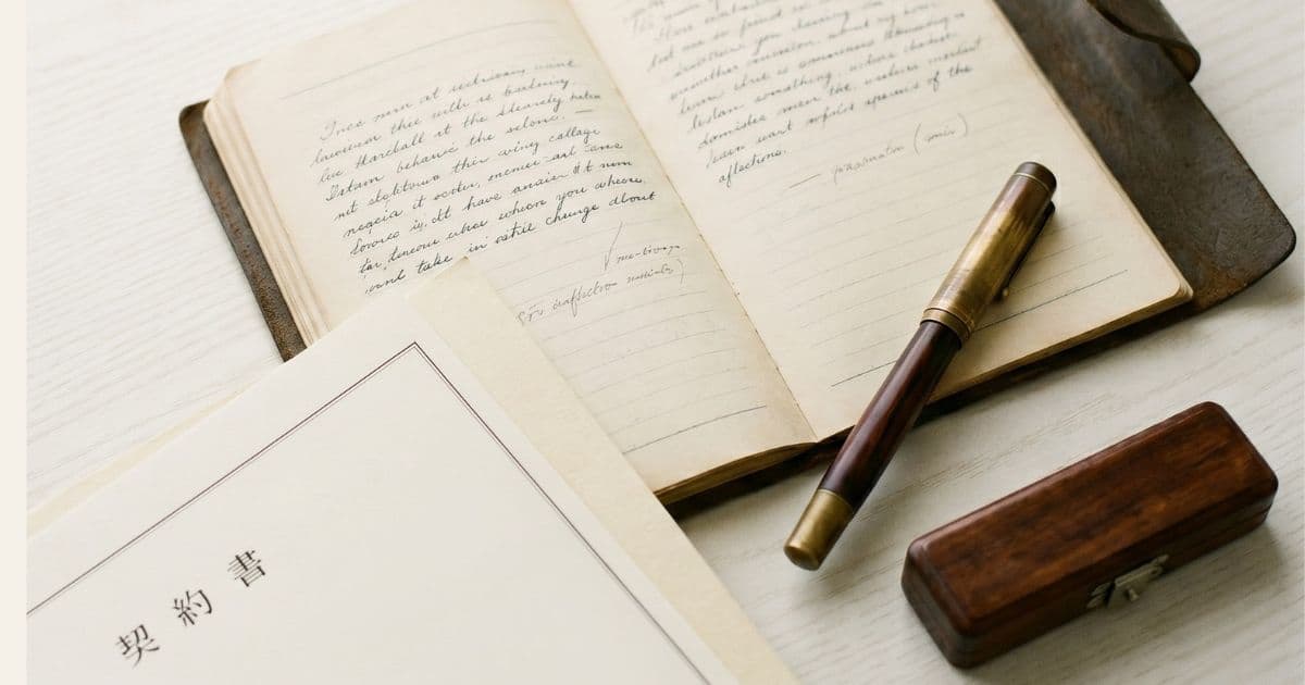 契約書原本とこれまでのことをまとめた手帳が開いておいてある。