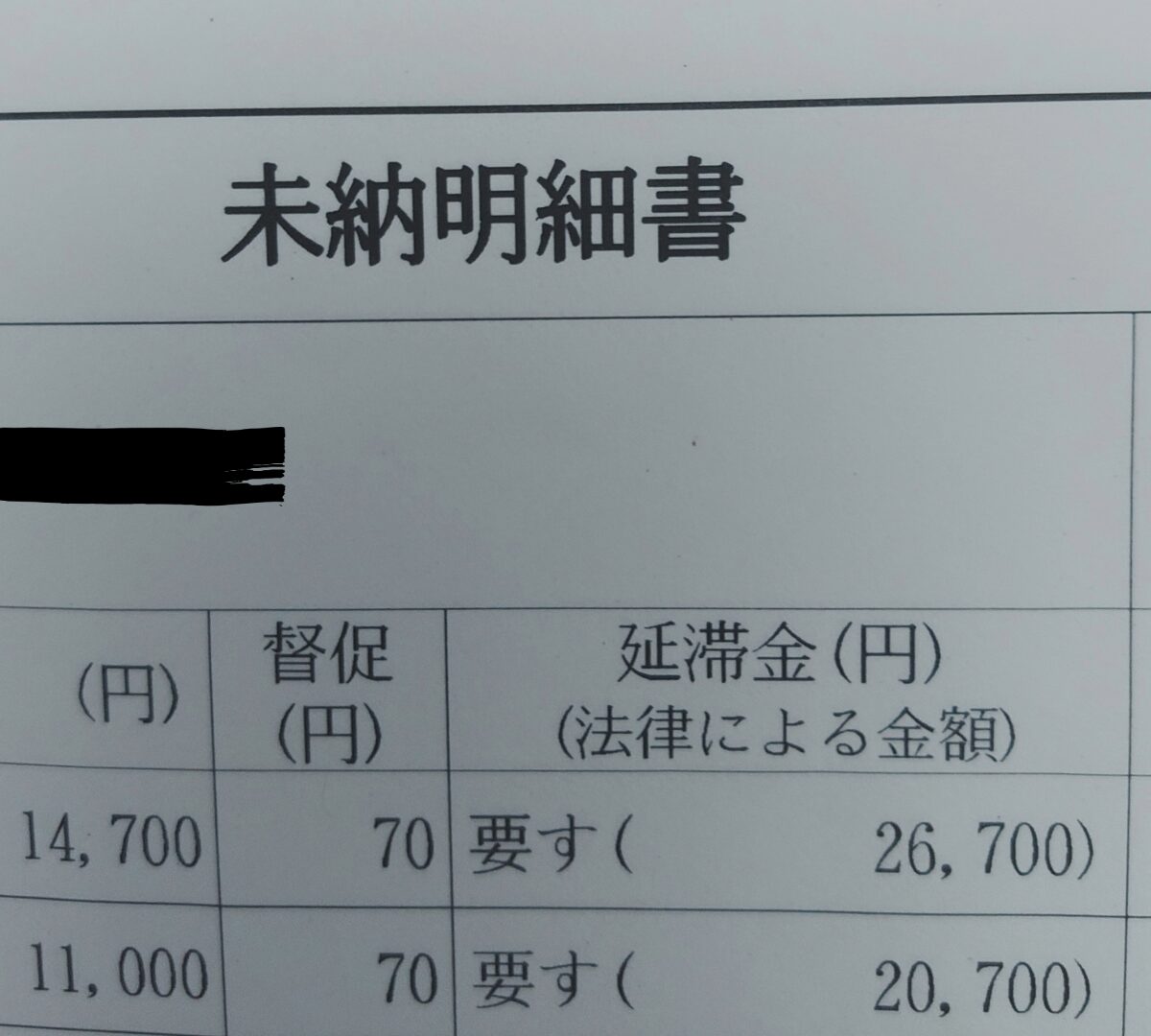 役所で出された未納明細書